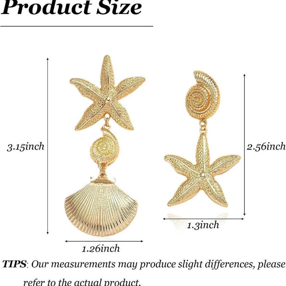 Starfish Nautical Shell Drop Earrings Lightweight… - image 6